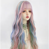 30'' Multicolor Ombre Blue Rainbow Y2K Body Wave Wig for Cosplay